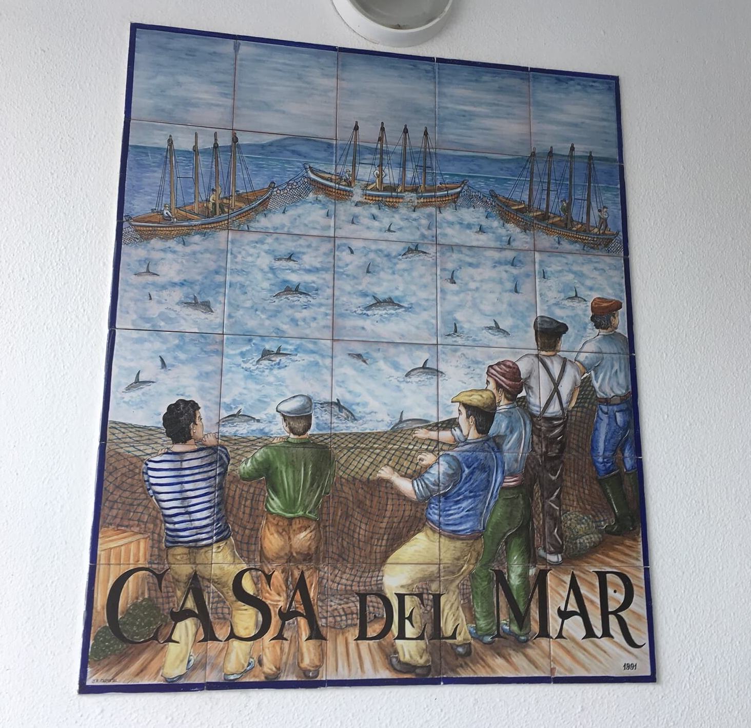 tile mural of fishing in spain